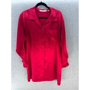 Victoria's Secret Women's sz M Red Button Down Satin Nightgown Sleep Shirt Pajma